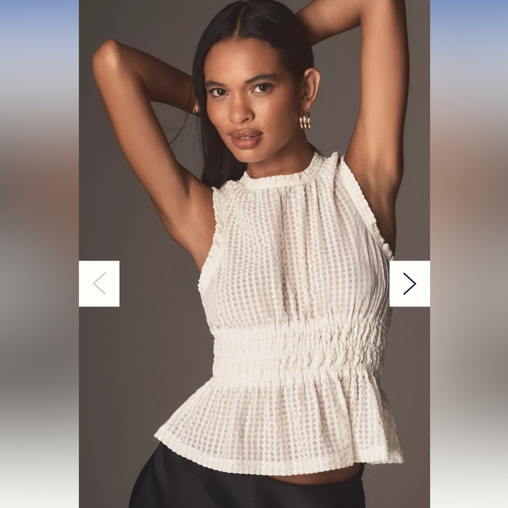 NWT Anthropologie Maeve White Smocked Halter Blouse Top. Size Small‎